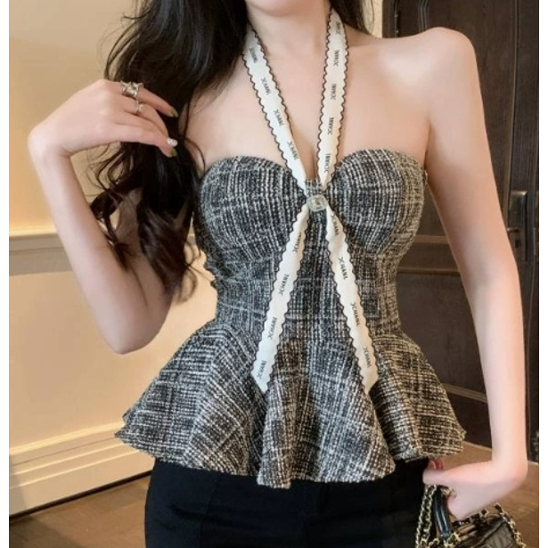 [ ส่งไวจากไทย ] ฟรี🎁 Z078 เสื้อคล้องคอ หรูหราแต่งชายระบาย