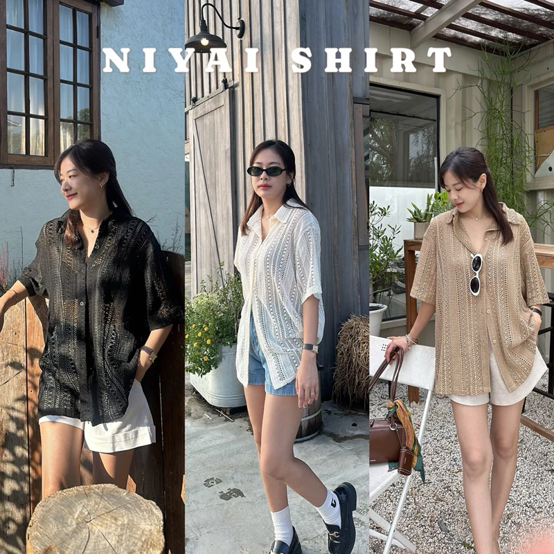 📔𝐍𝐈𝐘𝐀𝐈 𝐒𝐇𝐈𝐑𝐓 เสื้อเชิ้ตลูกไม้ถักแขนสั้น ผ้าเนื้อนิ่ม ไม่ระคายผิว