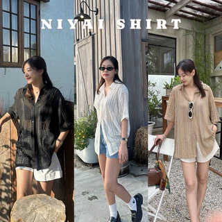 📔𝐍𝐈𝐘𝐀𝐈 𝐒𝐇𝐈𝐑𝐓 เสื้อเชิ้ตลูกไม้ถักแขนสั้น ผ้าเนื้อนิ่ม ไม่ระคายผิว