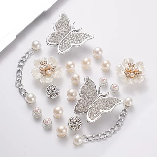 ใหม่ สีดําและสีขาว โลหะ มุก / ผีเสื้อ / ดอกไม้ / ทอง เงิน ชุด Cros Jibit Charm Diy รองเท้าผู้หญิง อุปกรณ์เสริม