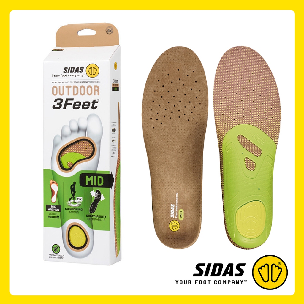 SIDAS 3Feet® Outdoor MID - Hiking Insoles แผ่นพื้นรองเท้าสำหรับเดินป่า-เดินเขา 'อุ้งเท้าปานกลาง'