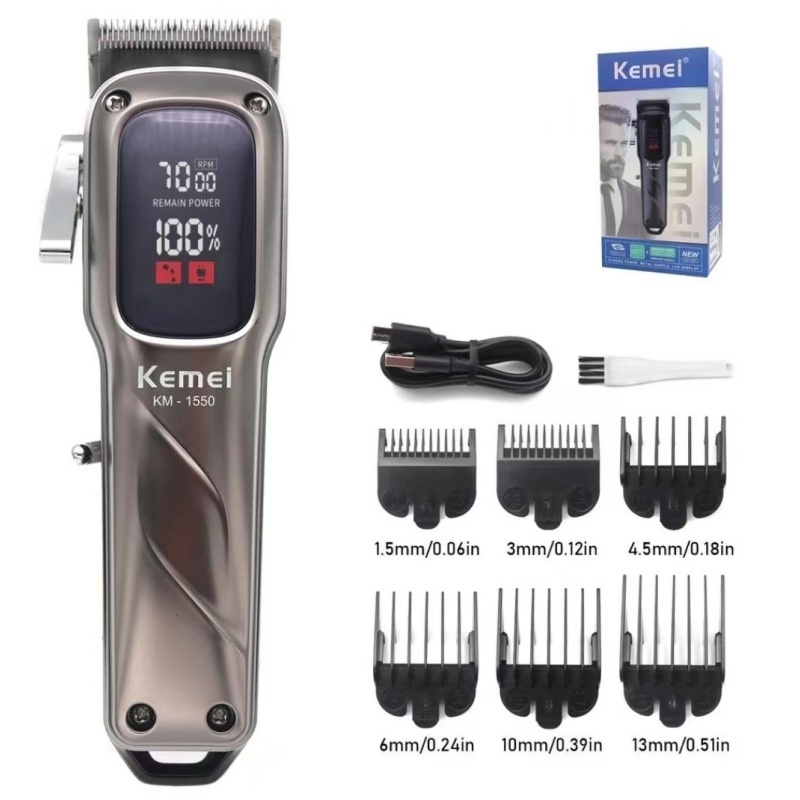 Kemei km1550 ปัตตาเลี่ยนมืออาชีพผมไร้สายสําหรับผู้ชาย - เครื่องตัดเสียงรบกวนต่ําพร้อมจอแสดงผล LED