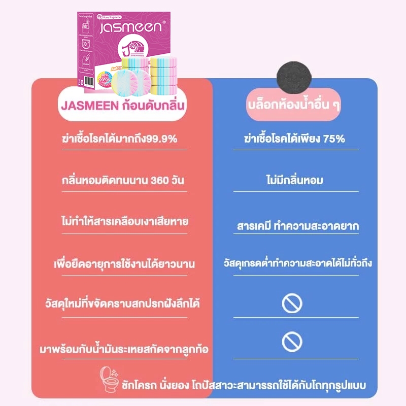 JASMEEN ก้อนดับกลิ่นชักโครก กลิ่นดอกกุหลาบ