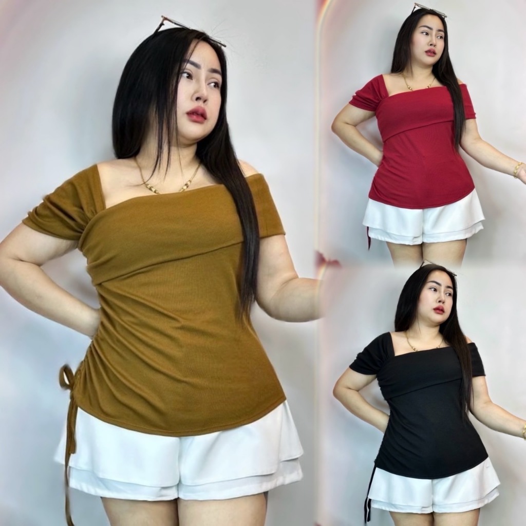 เสื้อสาวอวบ**ร้าน ปอปังแฟชั่น อก38-46ยาว26 ทรงดูดี ปาดไหล่รูดข้าง**รุ่น ปาดไหล่เนสตี้**