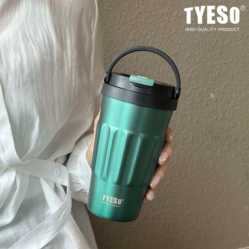 แก้วกาแฟtyesoแท้ เก็บความเย็นและร้อนนานพร้อมหูหิ้วสแตนเลส304ขนาด500ml