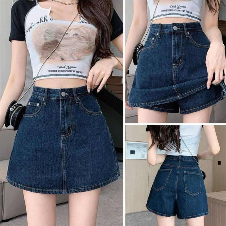 กางเกงกระโปรงยีนส์เอวสูง สาวอวบ S-14XL ผ้าไม่ยืด Clothing Women