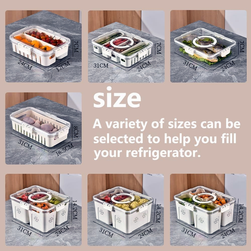 กล่องเก็บของในตู้เย็น ภาชนะเก็บอาหาร ภาชนะเก็บผลไม้ในตู้เย็นพร้อมตะกร้าระบายน้ำ กล่องกรองผักแบบซ้อนได้พร้อมฝาปิด - รูปที่ 6