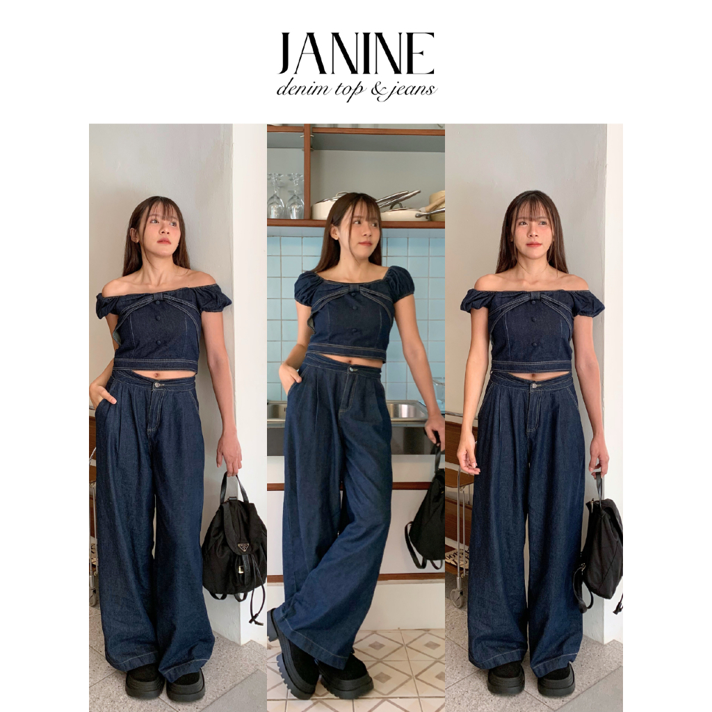 KINDARARE - Janine denim top and jeans (เซ็ตยีนส์แขนตุ๊กตา ใส่ได้ 2 แบบ พร้อมส่ง)