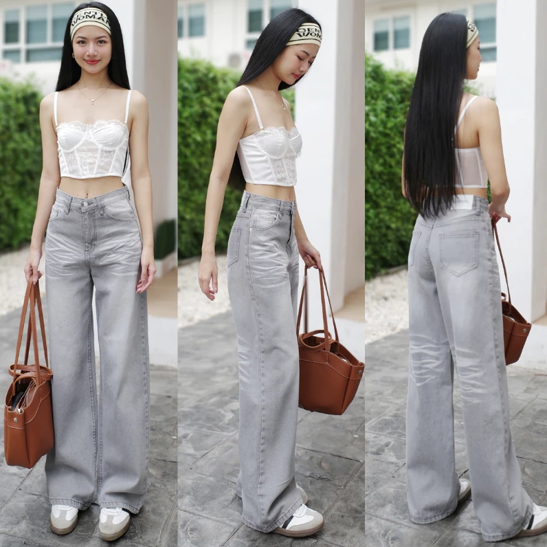 กางเกงยีนส์ขากระบอกใหญ่ อัดยับหน้า-หลัง รุ่น Wake-up Jeans