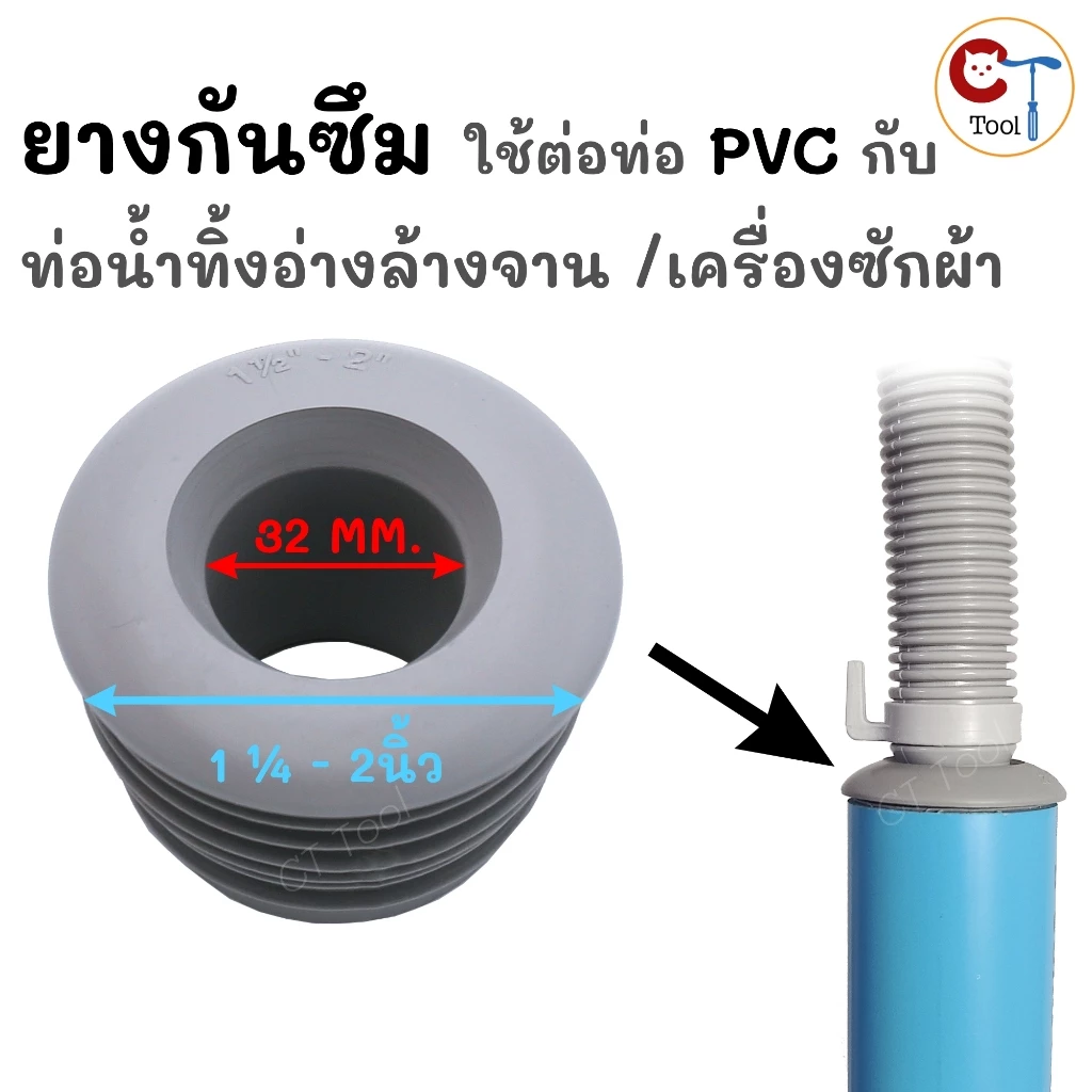 ยางกันซึม ต่อท่อน้ำทิ้งอ่างล้างจาน ท่อน้ำทิ้งเครื่องซักผ้า ใช้ต่อกับท่อ PVC ขนาด 1 1/4, 1 1/2, 2นิ้ว