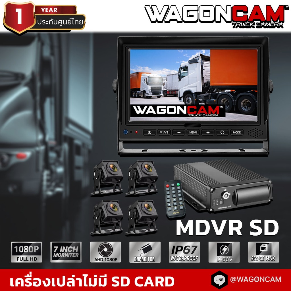 กล้องติดรถบรรทุก WAGONCAM กล้องรถบรรทุก 1M4CSD กล้อง 4 จุด พร้อมจอใหญ่ 7 นิ้ว MDVR บันทึก 1080p