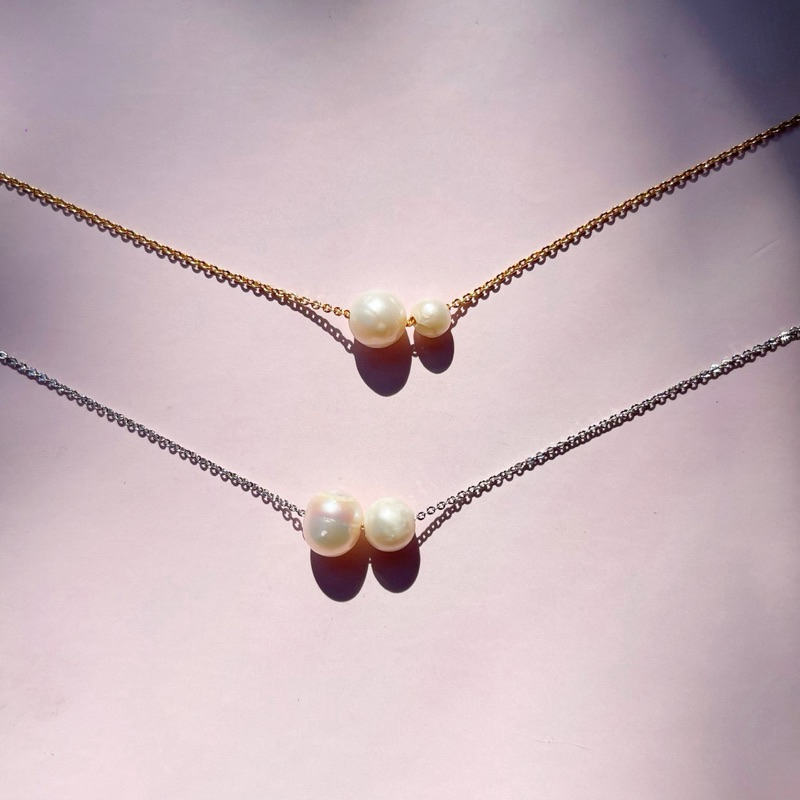 Kissmebythesun - Paula pearl Necklace | สร้อยคอมุกน้ำจืด ชุบทองคำขาว 14k