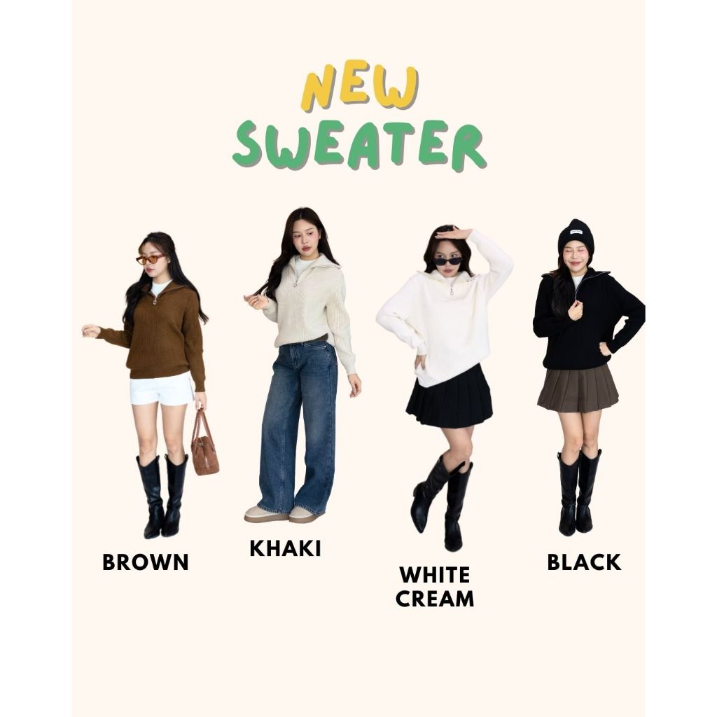 [Coatto.bkk] ไหมพรมสเวตเตอร์ Unisex ซิปปก ผู้ชายผู้หญิงใส่ได้ (Sw308)