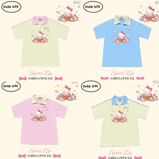 SARISA เสื้อยืด คอปกซิป oversize zip