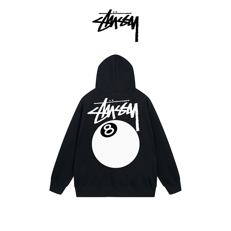 『 Stussy 』✈️พร้อมส่ง/ หุ้ม stussy BALL ZIP HOODIE เสื้อคลุมมีฮู้ดพิมพ์ลาย 8 สีดำ