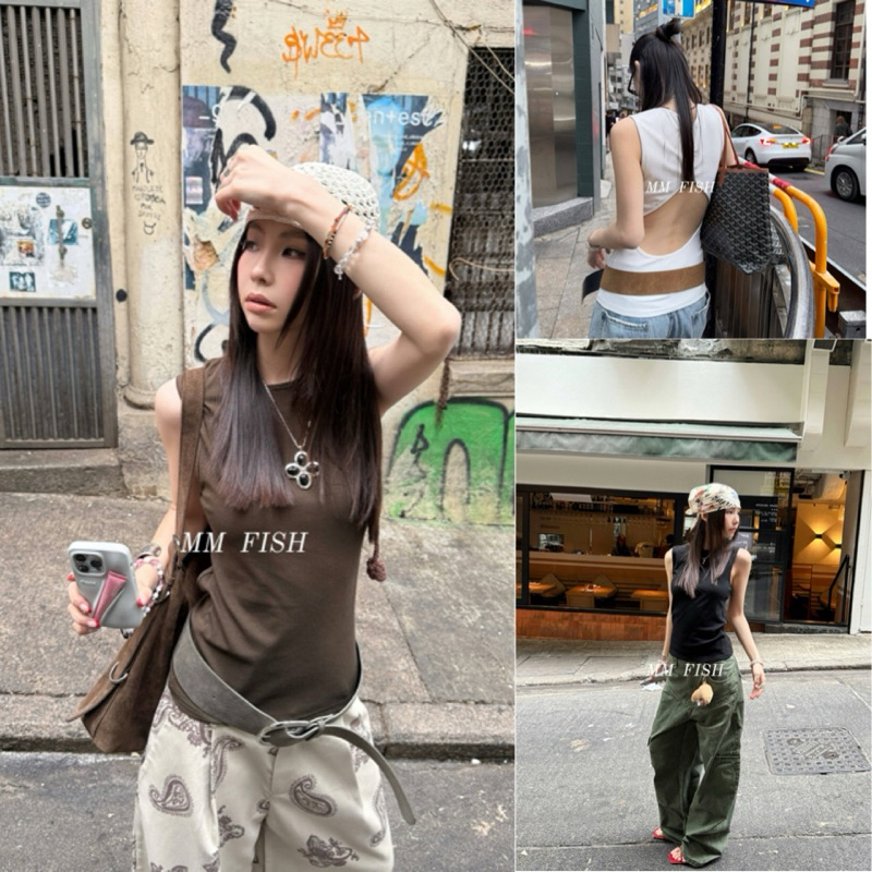 𝗩𝗘𝗥𝗢𝗜𝗥 𝗧𝗔𝗡𝗞 𝗧𝗢𝗣 พร้อมส่ง✨เสื้อแขนกุดโชว์หลังงานป้าย🔖ONSEASON