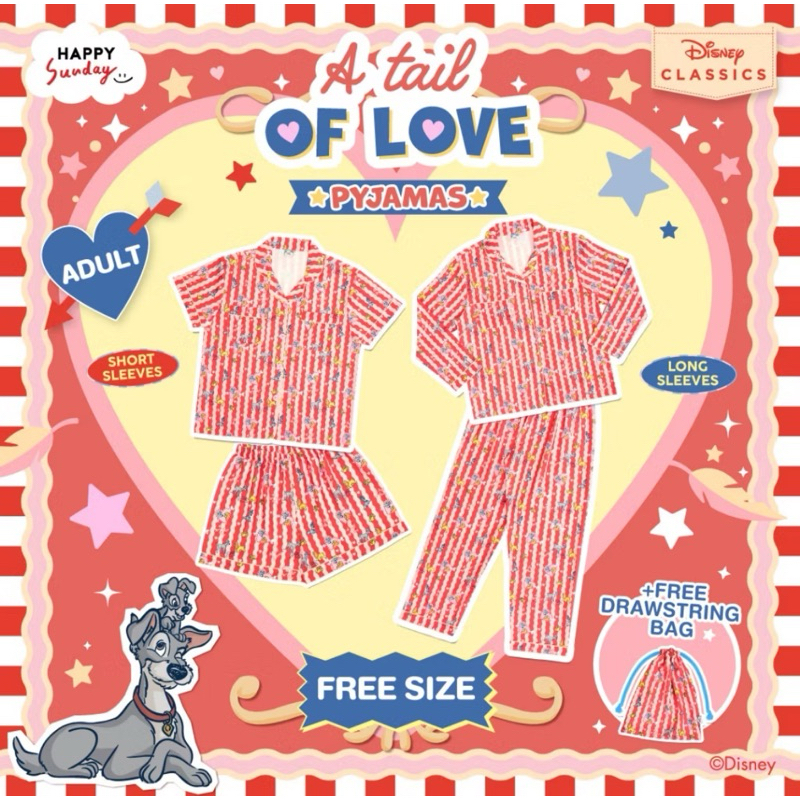 ชุดนอนhappySunday Disneyลายlady and the tramp แขนยาวขายาว