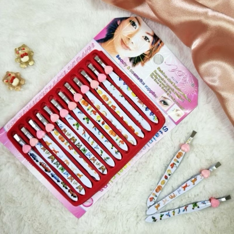(ราคายกโหล) แหนบถอนขน แหนบถอนหนวด สแตนเลส แหนบคิ้ว แบบมืออาชีพ แพค 12 ชิ้น พร้อมส่ง
