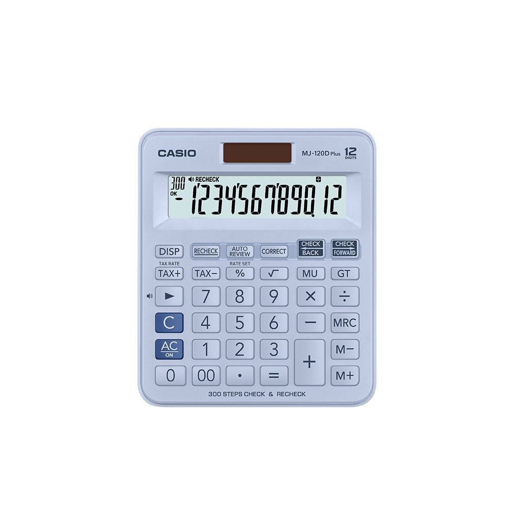 Casio Calculator เครื่องคิดเลข  คาสิโอ รุ่น MJ-120DPLUS แบบตั้งโต๊ะ เหมาะสำหรับร้านค้า จำวน 12 หลัก สีฟ้าอ่อน