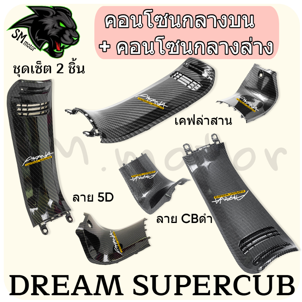SET 2 ชิ้น คอนโซนกลางบน + คอนโซนกลางล่าง DREAM SUPERCUB (ไฟเหลี่ยม) ลายเคฟล่า FREE !!! สติ๊กเกอร์ AKANA