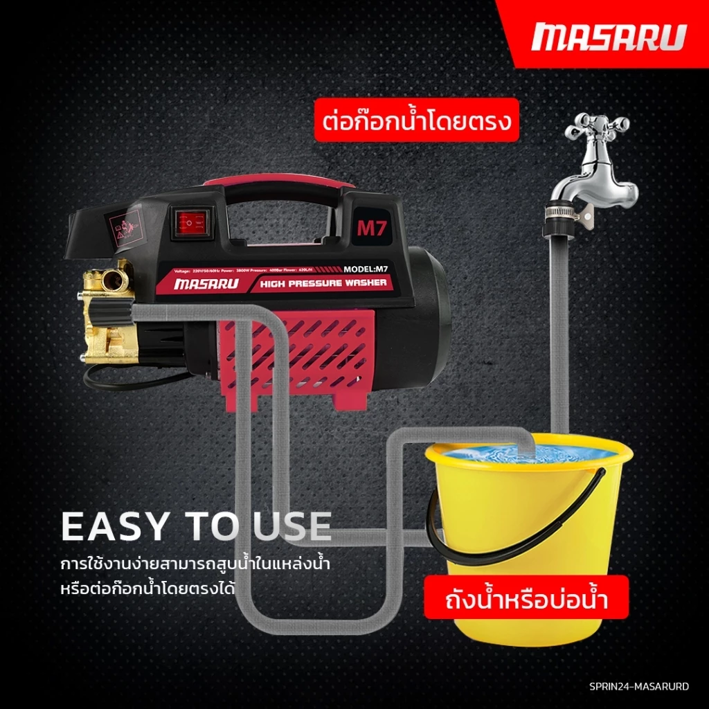 Masaru เครื่องฉีดน้ำแรงดันสูง 400 บาร์ 3800W อัดฉีดสะอาด thumbnail 6