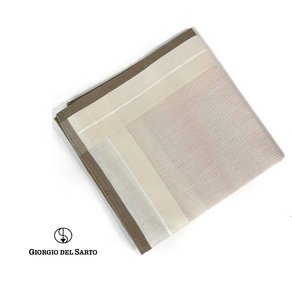 GIORGIO DEL SARTO Handkerchief Khaki-Beige ผ้าเช็ดหน้าสีกากี-เบจ 100% Cotton
