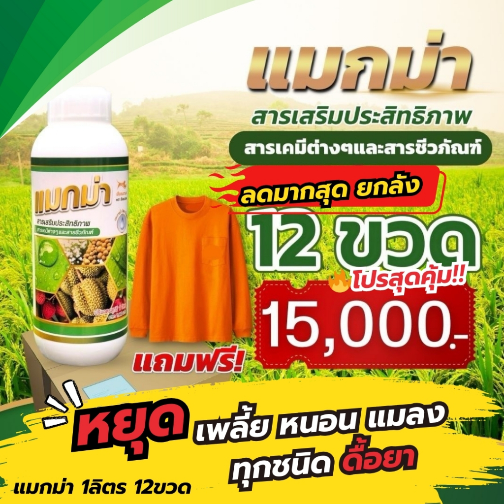 แมกม่ายกลัง12ขวก แมกม่า สารเสริมประสิทธิภาพ ช่วยยึดเกาะใบ เพลี้ยไม่ดื้อยา ใช้ได้กับพืชผักทุกชนิด ผสม