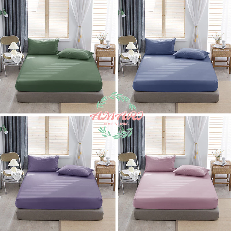 AMARI ผ้าปูที่นอน 6ฟุต/5ฟุต/3.5ฟุต/3ฟุต ชุดผ้าปูที่นอน 14 สี มาพร้อมปลอกหมอนฟรี