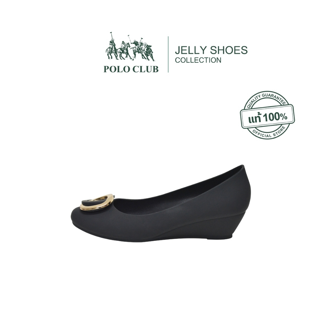 POLO CLUB  รองเท้าคัทชู ยาง หัวมน ส้นเตารีด  รุ่น  JL-4010 สีดำ สูง 1.5 นิ้ว