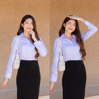 เสื้อนักศึกษาแขนยาวหญิง สีขาวนวล-สีขาวโอโม่ Sz.32-50 ไม่ตีเกร็ด