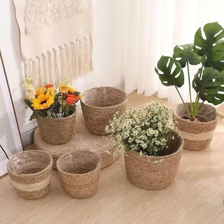 (พร้อมส่งจากไทย) กระถางต้นไม้ ตะกร้าหวาย ใส่ดอกไม้ ตกแต่งช่อดอกไม้ปลอม ของขวัญ ตกแต่งบ้านๆ ดอกไม้ตกแต่ง