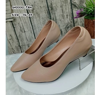 prettycomfort รองเท้าคัทชู ผู้หญิง ทรงหัวแหลม สูง1นิ้ว ส้นกันลื่นตอกมือ หนังพียู SM3330 SM3411