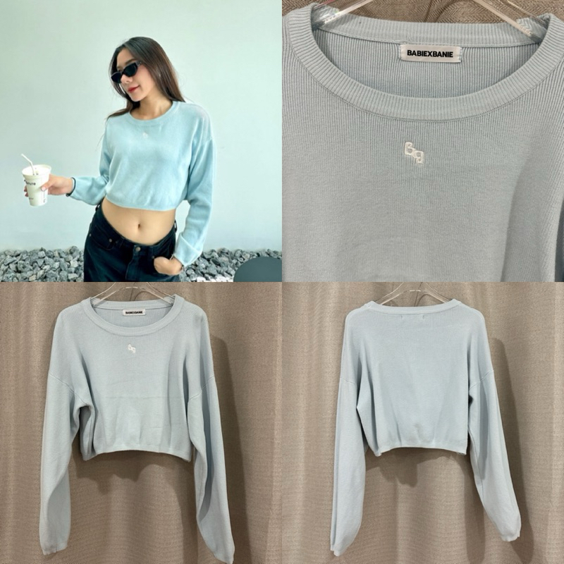 USED ONCE Sora sweater top สีฟ้าพาสเทล แบรนด์ @bxb.bkk ใส่ไป 1 ครั้ง ของจริงสฟ้าพาสเทลน่ารักระคะ อก4