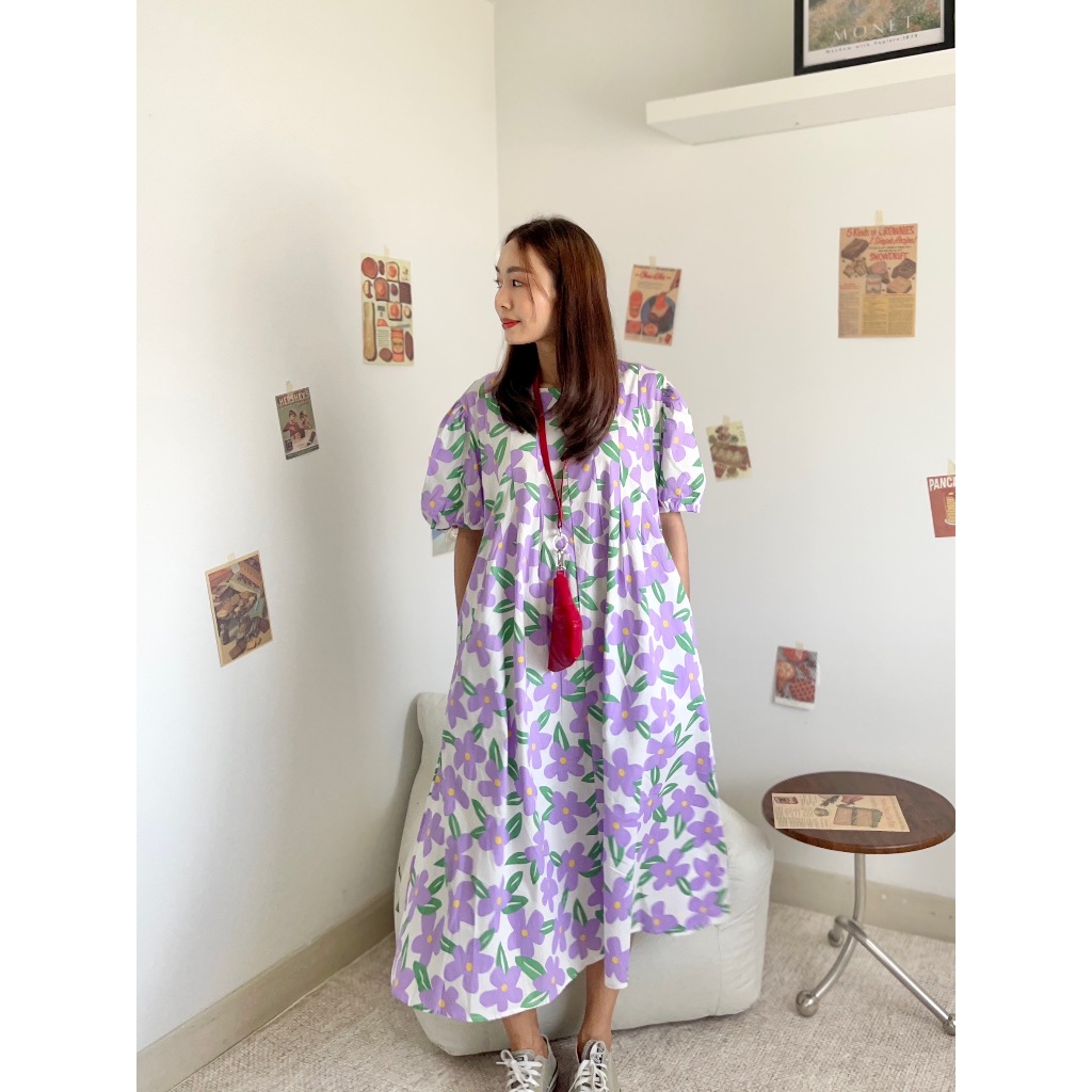 CHAWY 💗 Buble flora dress C1083 เดรสยาวแขนตุ๊กตา เดรสยาวแขนตุ๊กตาลายดอก