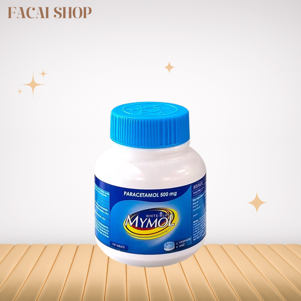 Mymol พารา ฟ้า ขาว500 mg. มายมอล ไวท์ บลู 100 เม็ด พาราเซตามอล