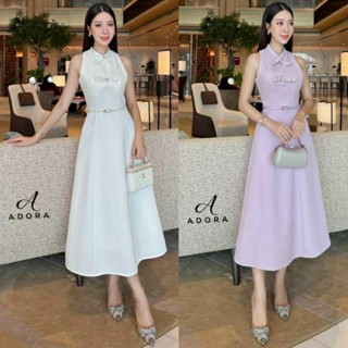(S-XL)   ADORA 📣พร้อมส่งเดรสแขนกุดช่วงบนเย็บตีเกล็ดแต่งอะไหล…