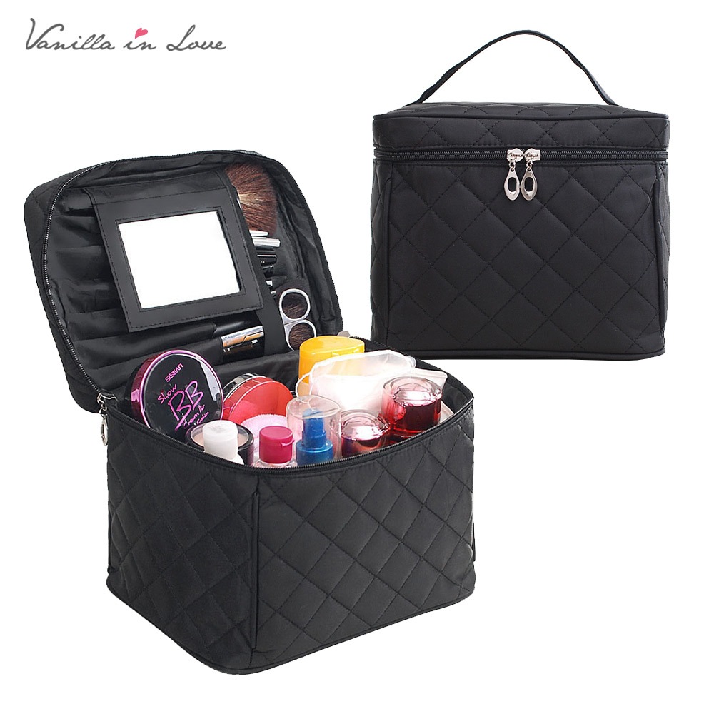 CP08 กระเป๋าเครื่องสําอาง สีดำ ไนล่อน กันน้ำ Makeup Bag SIZE L