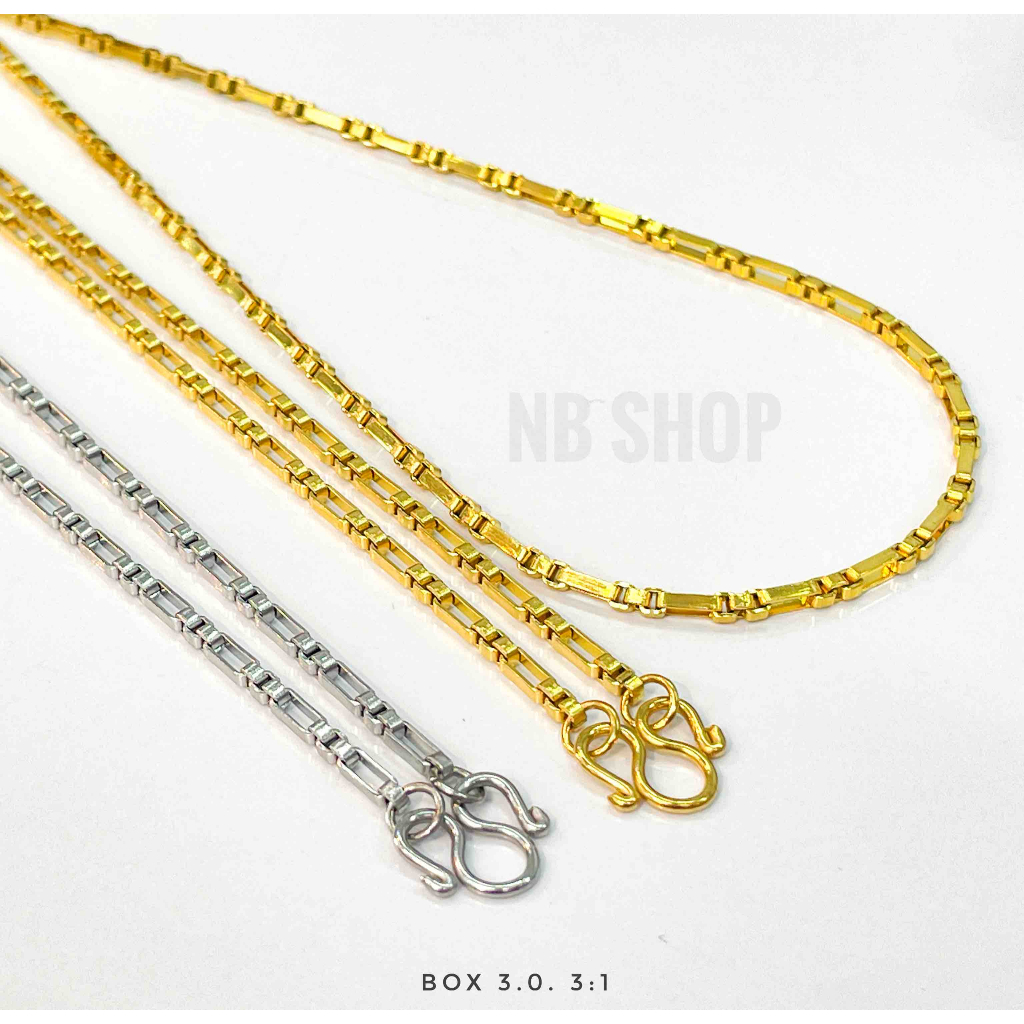 883 สร้อยสแตนเลสแท้ ลายบล็อค2.5 3.0 mm  3:1  เงา  สี ทอง/2กษัตริย์/เงิน ตะขอตัวM สร้อยพระ ไม่ลอกไม่ดำ ใส่อาบน้ำได้