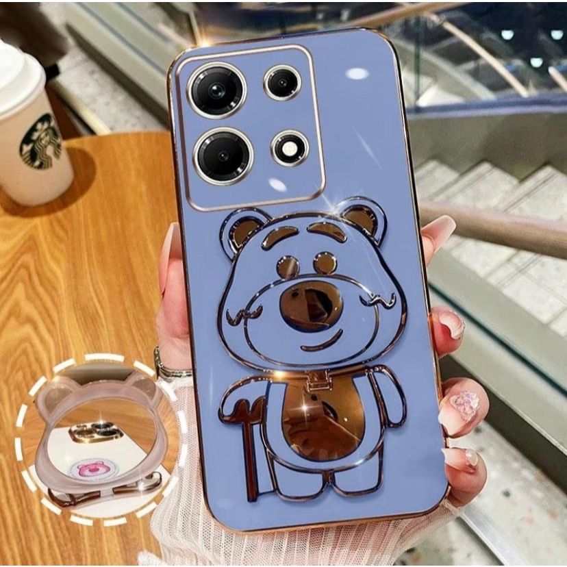ร้านไทย เคส สำหรับรุ่น Xiaomi Mi15T และ Redmi14C 15C Poco C75 หมีล็อตโซ่ กระจก ตั้งได้ หมุนได้ 360 องศา ฝาหลังนิ่ม