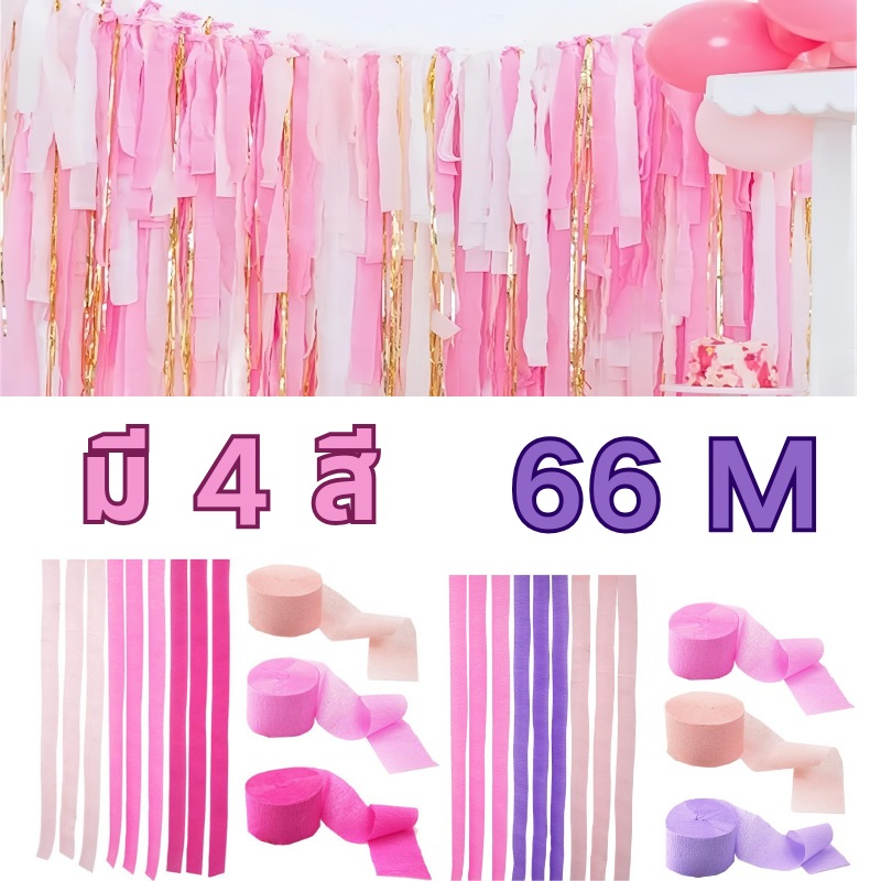 ส่งสินค้าทุกวัน ม้วนกระดาษตกแต่ง 6.6m ม่านฟอย สายรุ้ง Creping paper ตกแต่งงานปาร์ตี้ งานปาร์ตี้ งานฉลอง