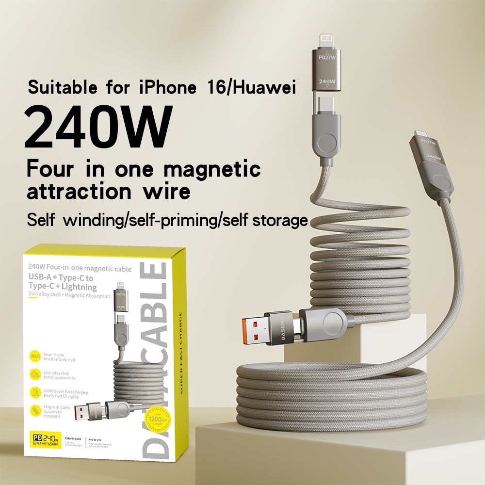 สายชาร์จเร็ว 4 in 1 PD 240W Fast Charging Data Cable Type-C หน้าจอดิจิทัลสําหรับแล็ปท็อปโทรศัพท์