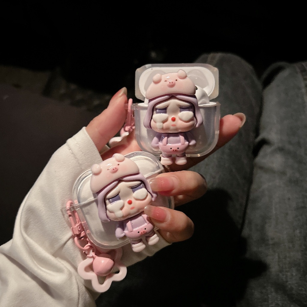 เด็กชุดหมูม่วง เคสหูฟังAirpods i12 i11 เคสใสการ์ตูนนูน Airpods4 3 เคสหูฟังบลูทูธ gen1 gen2 เคสหูฟังไร้สาย Pro เเถมห่วงคล - รูปที่ 5