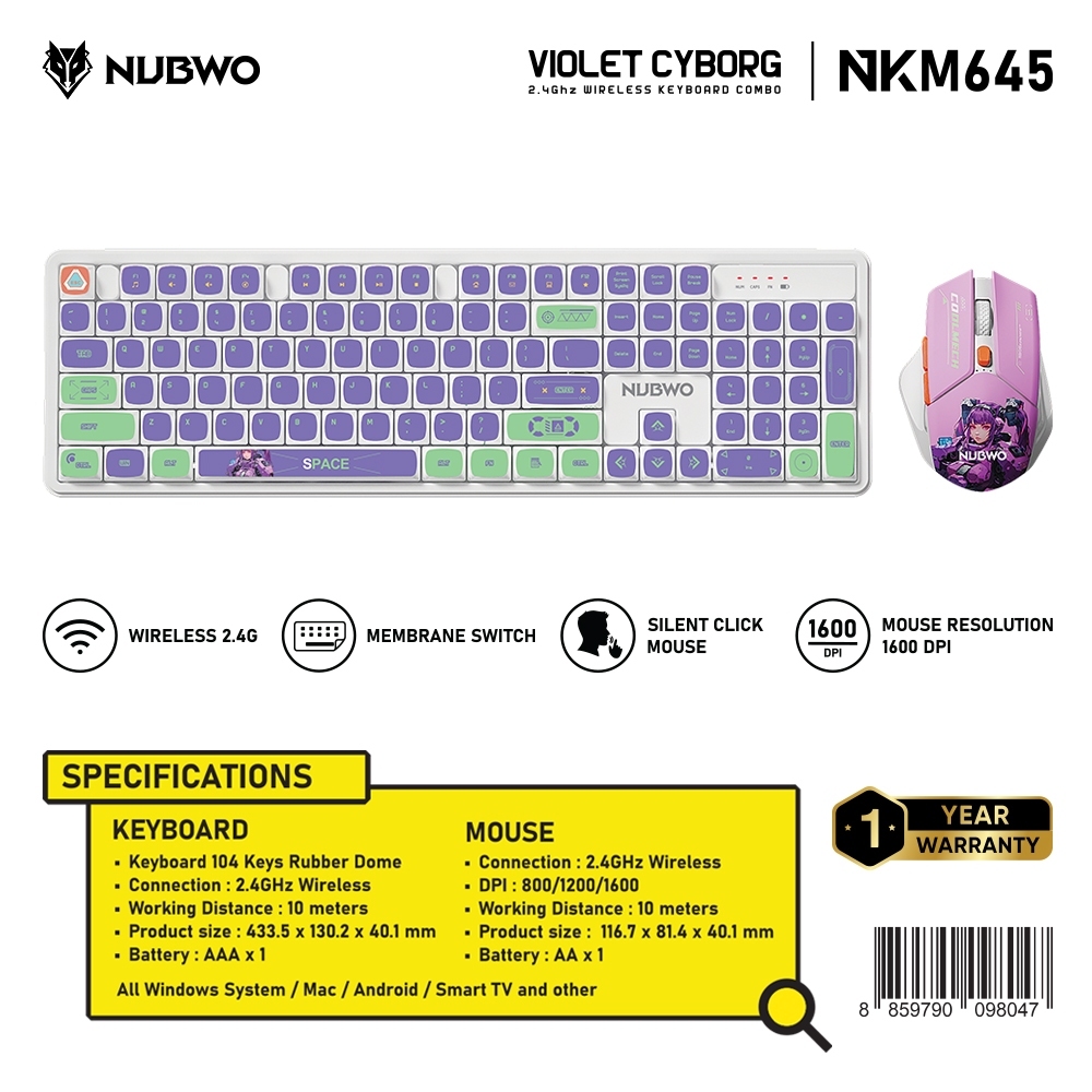 Nubwo NKM-645 Keyboard+Mouse Wireless RubberDomeSwitch แป้นพิมพ์ชุดเมาส์คีย์บอร์ดไร้สาย