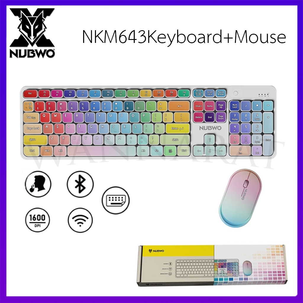 Nubwo NKM643Keyboard+Mouse Dual mode Wireless/Bluetooth RubberDome Switch แป้นพิมพ์ชุดเมาส์คีย์บอร์ด