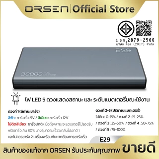 พาวเวอร์แบงค์ชาร์จเร็ว ความจุ 30000mAh 4พอร์ต PD+QC 3.0 ไฟLED 5ดวง พกพาสะดวก ORSEN E29