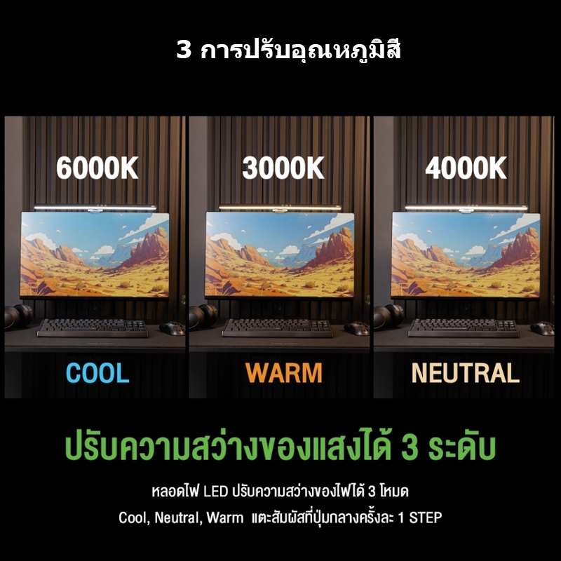 โคมไฟตั้งโต๊ะ LED Monitor Light Strip หรี่แสงได้ ใช้ไฟ USB สำหรับแขวนโต๊ะทำงาน/สำนักงาน/บ้าน/เล่นเกม - รูปที่ 2