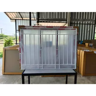 หน้าต่างบานเลื่อน 3 ช่องพร้อมเหล็กดัด[แนวตั้ง](สีอบ Powder Coat)109x150cm.[ถูกสวยดีมีคุณภาพ][ล็อกซ้าย-ขวา][สินค้าคุณภาพ]