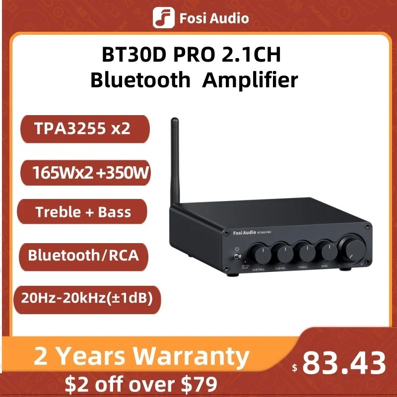 2022 New Fosi Audio Bluetooth Sound Power Amplifier 2.1 Channel Amp Audio Reciver for Speaker Subwoo