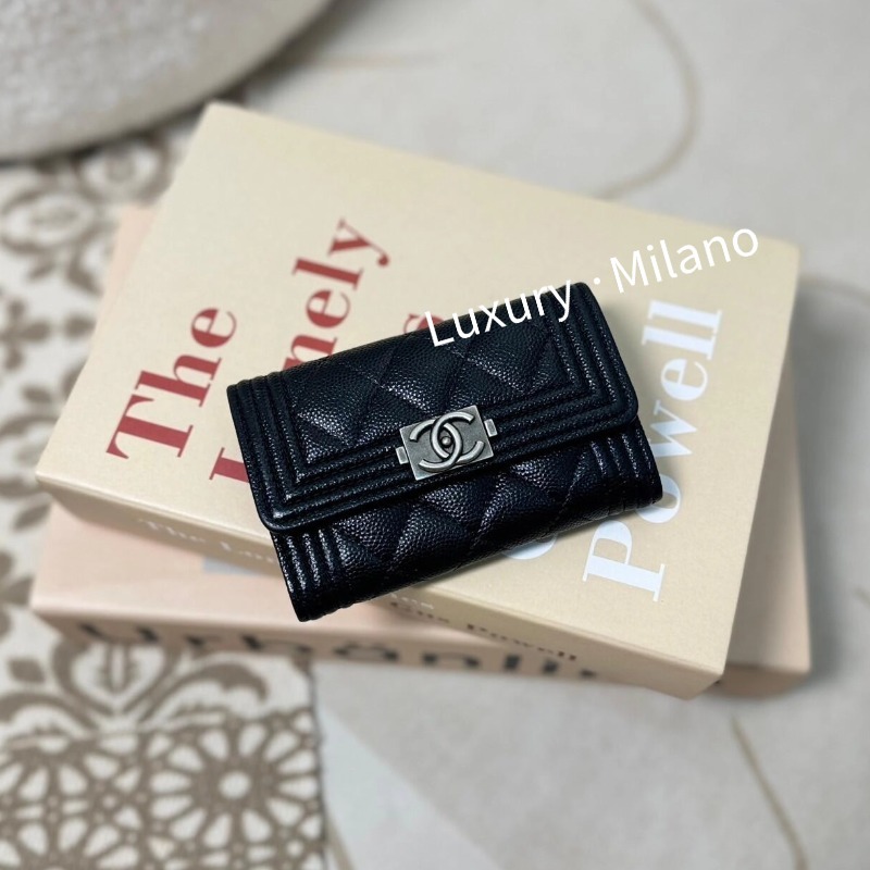 💯 New！Chanel LEBOY Flap Wallet กระเป๋าใส่บัตรผู้หญิง A80603