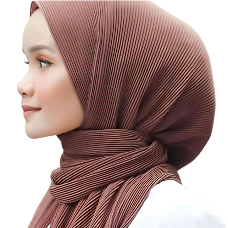 ผ้าคลุมฮิญาบ ชีฟองอัดพรีทในตัวผ้า งานนำเข้าเกรดA พันเอง